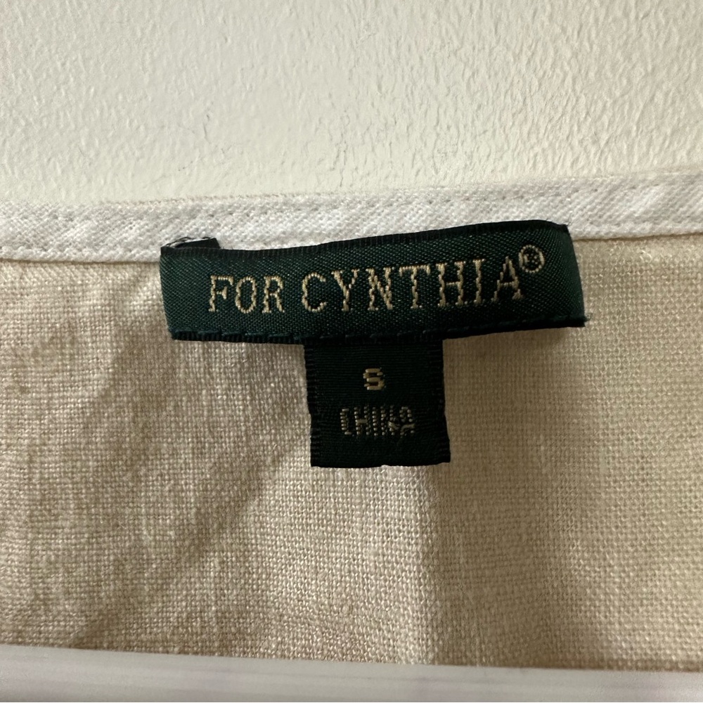 For Cynthia Linen Blend Dress Color Block  Neutrals Size Small White Cream‎ Tan - Picture 3 of 6